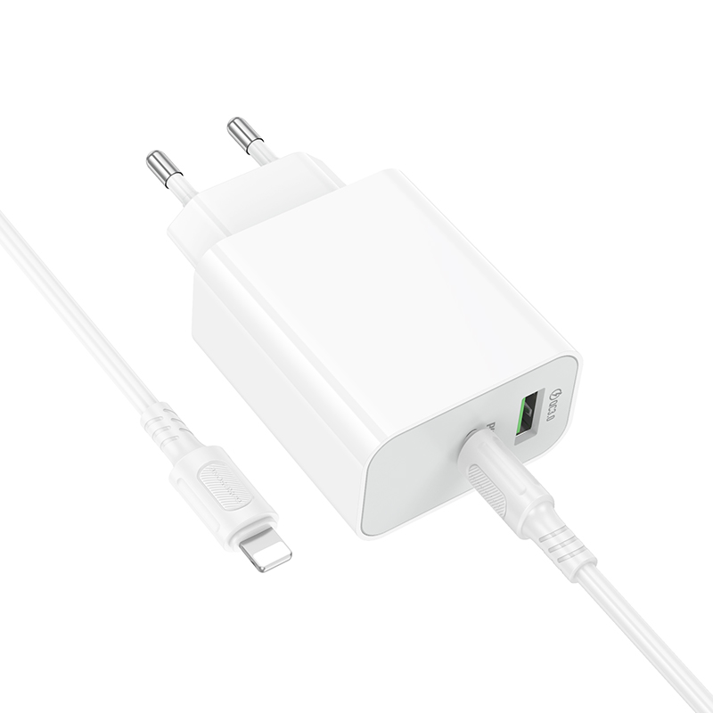 Сетевое зарядное устройство BOROFONE BA106A Stellar 1xUSB + 1xUSB-C с Кабелем Type-C - Lightning, 3A, 20W, белый фото