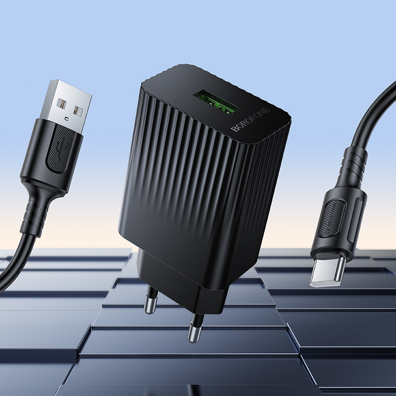 Сетевое зарядное устройство BOROFONE BAS72A Source 1xUSB с Кабелем USB - Type-C, 18W, черный фото