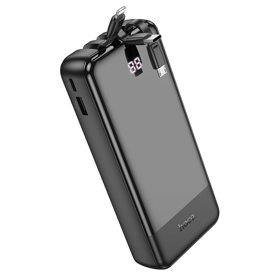 Портативный аккумулятор HOCO J114A Charger, встроенный кабель Lightning + Type-C + MircoUSB, 20000 мА⋅ч, черный фото