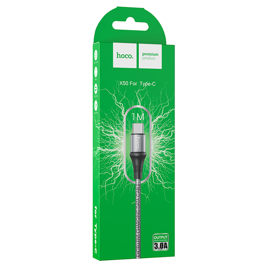 Кабель USB HOCO X50 Excellent USB - Type-C, 2.4А, 1 м, серый фото