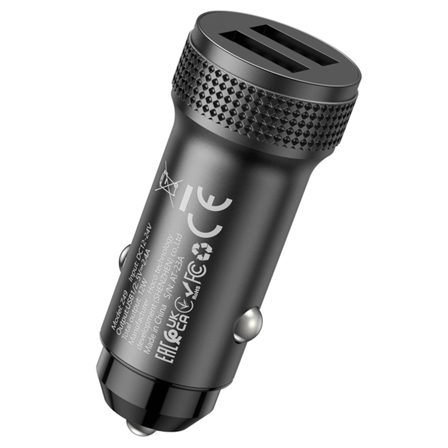 Автомобильное зарядное устройство HOCO Z49 Level, 2xUSB, 2.4A, черный фото
