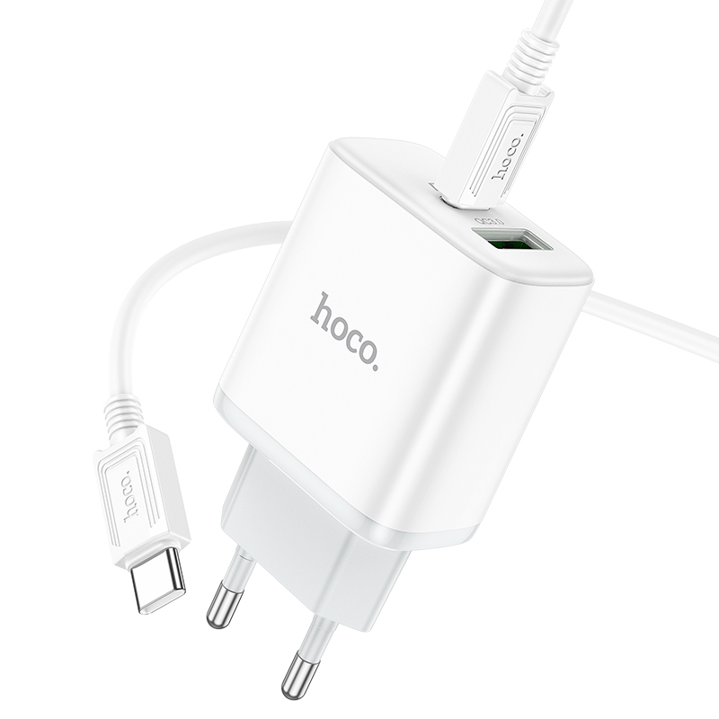 Сетевое зарядное устройство HOCO C105A Stage 1xUSB + 1xUSB-C с Кабелем Type-C - Type-C, 3A, 20W, белый фото