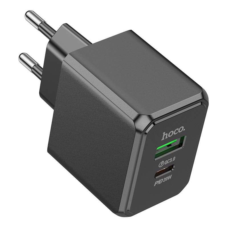 Сетевое зарядное устройство HOCO CS14A Ocean 1xUSB + 1xUSB-C, 3A, 20W, черный фото