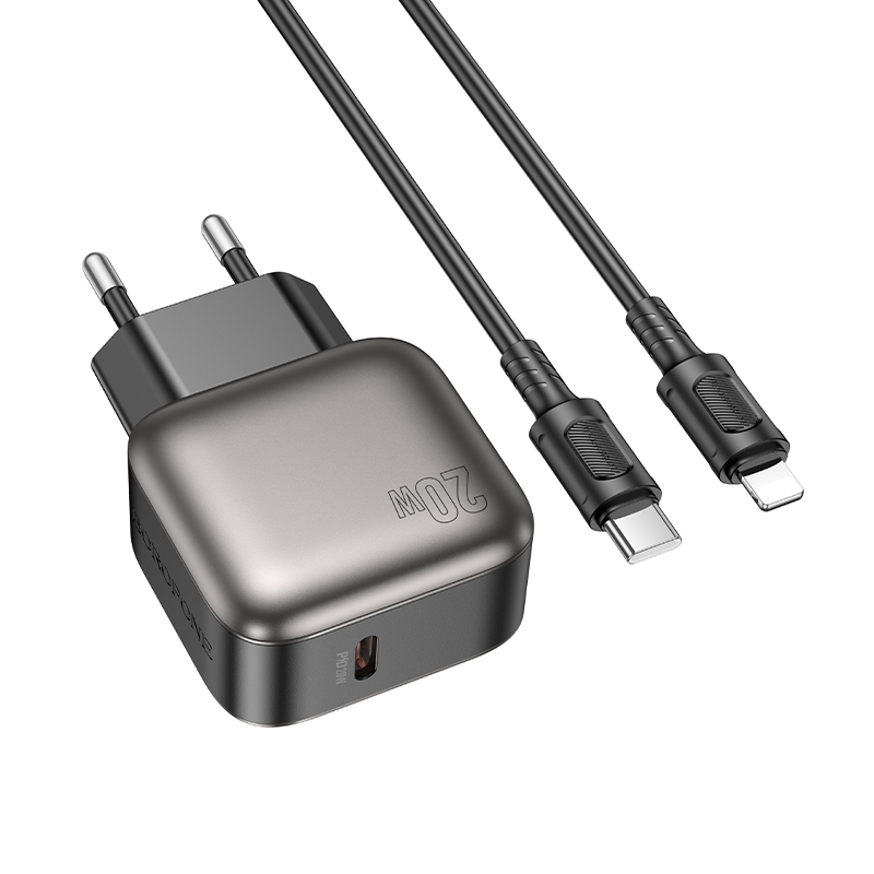 Сетевое зарядное устройство BOROFONE BAS53A Absolute 1xUSB-C с Кабелем Type-C - Lightning, 20W, черный фото