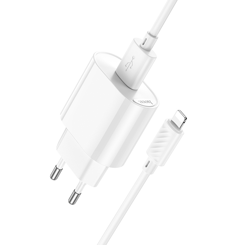 Сетевое зарядное устройство HOCO C109A Fighter 1xUSB с Кабелем USB - Lightning, 2.1A, 10.5W, белый фото