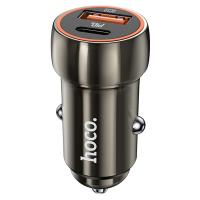 Автомобильное зарядное устройство HOCO Z46A Blue whale, 1xUSB + 1xUSB-C, 3A, 20W, серый металлик фото