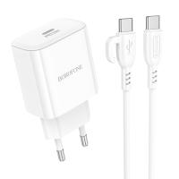 Сетевое зарядное устройство BOROFONE BA81A Single 1xUSB-C с Кабелем Type-C - Type-C, 20W, белый фото