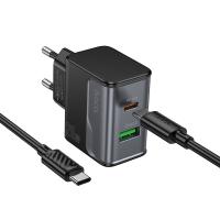 Сетевое зарядное устройство HOCO CS71A Star 1xUSB + 1xUSB-C с Кабелем Type-C - Type-C, 3A, 20W, черный фото