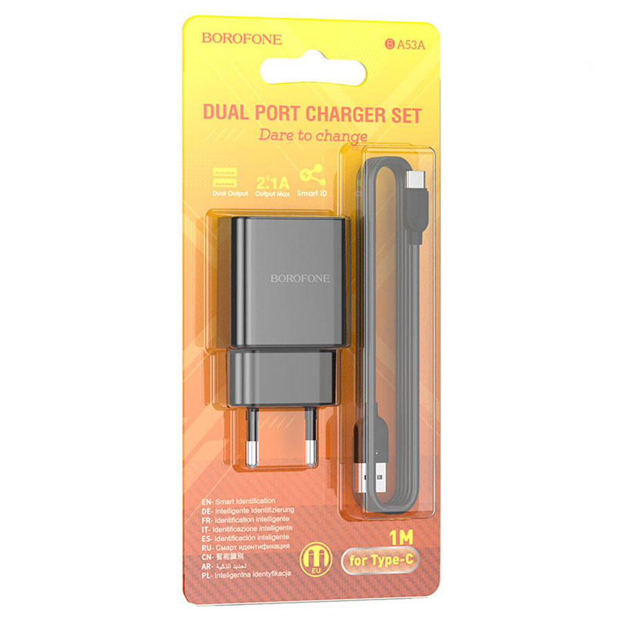 Сетевое зарядное устройство BOROFONE BA53A Powerway 2xUSB с Кабелем USB - Type-C, 2.1A, белый фото