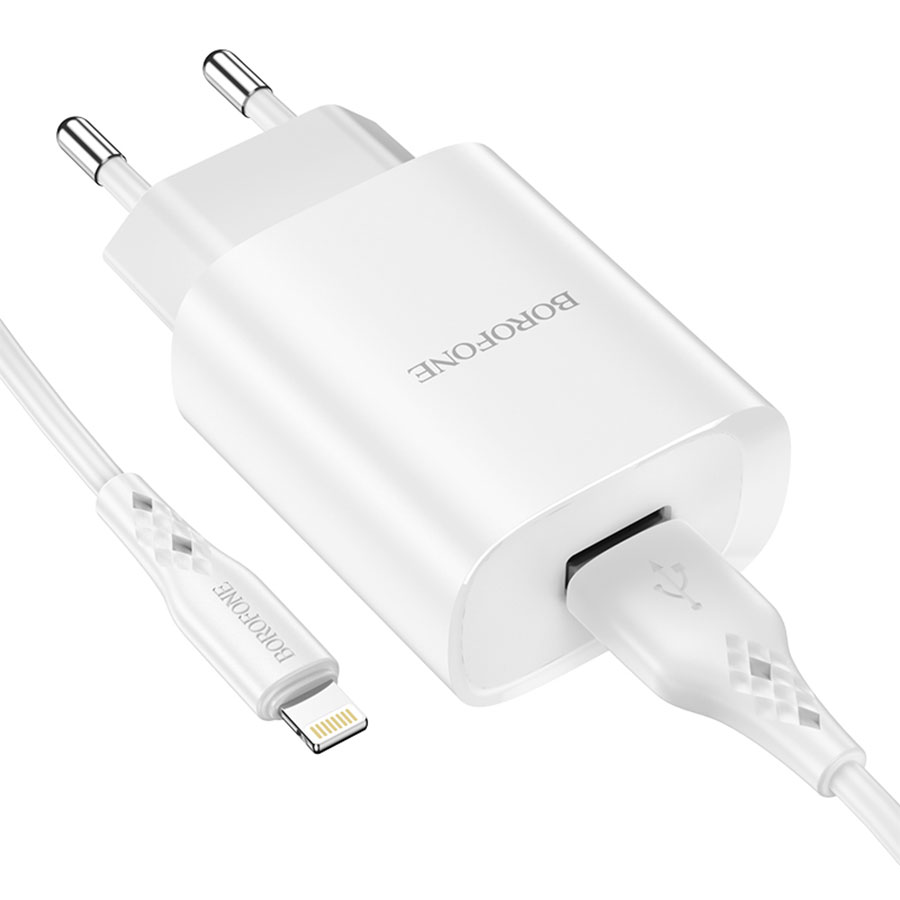 Сетевое зарядное устройство BOROFONE BN1 Innovative 1xUSB с Кабелем USB - Lightning, 2.1A, 5W, белый фото