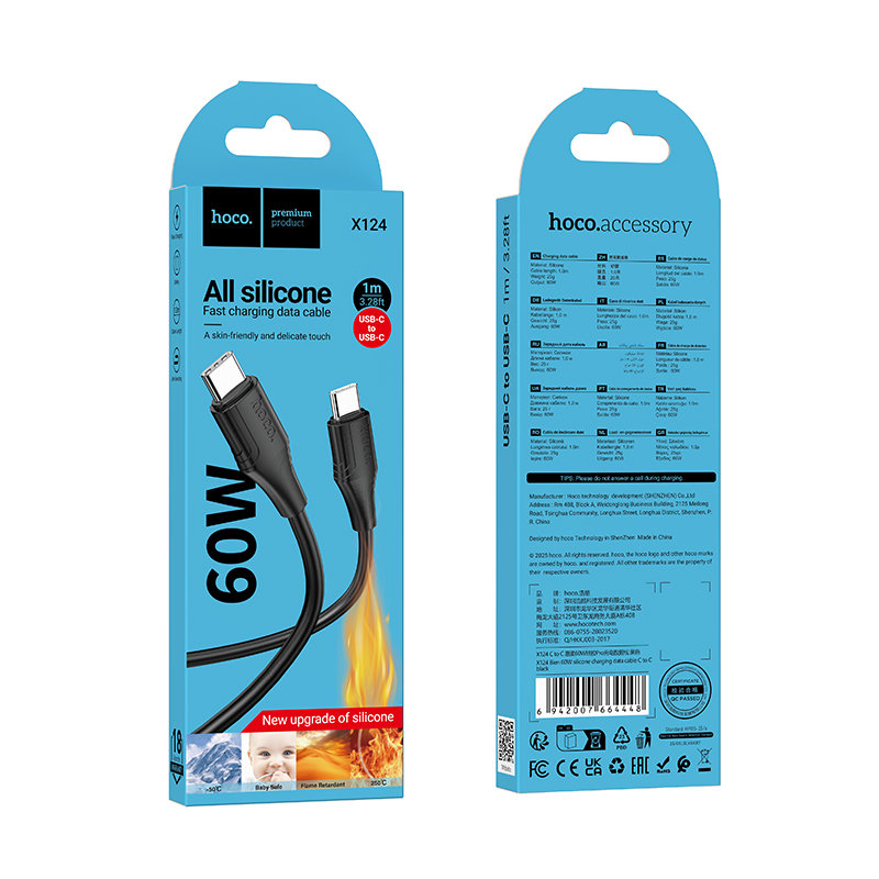 Кабель USB-C HOCO X124 Bien Type-C - Type-C, 3A, 60W, 1 м, черный фото