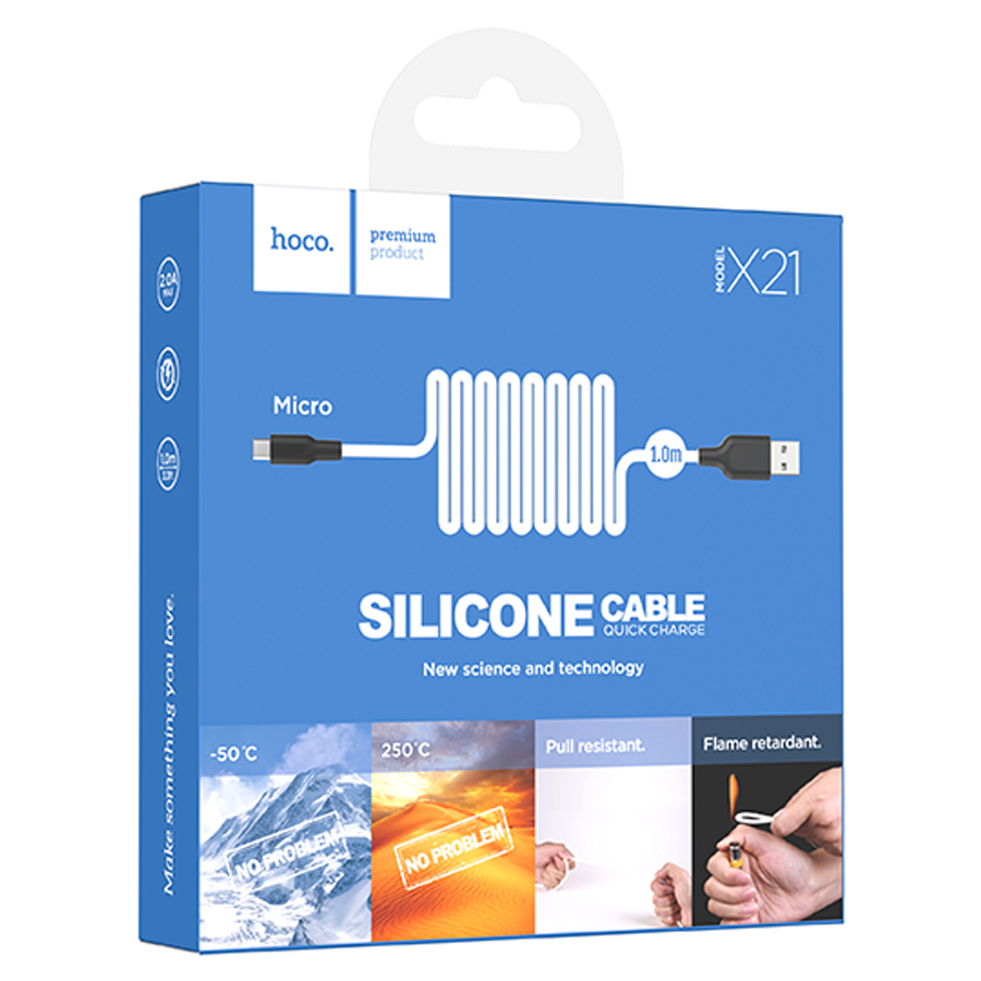 Кабель USB HOCO X21 Silicone USB - MicroUSB, 2А, 1 м, белый+черный фото
