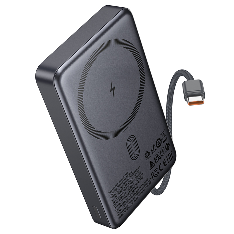 Портативный аккумулятор HOCO Q44 Origen, с беспроводной зарядкой, 20W, 10000 мА⋅ч, серый металлик фото