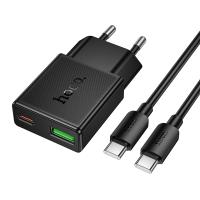 Сетевое зарядное устройство HOCO N73 Speed 1xUSB + 1xUSB-C с Кабелем Type-C - Type-C, 3A, 20W, черный фото