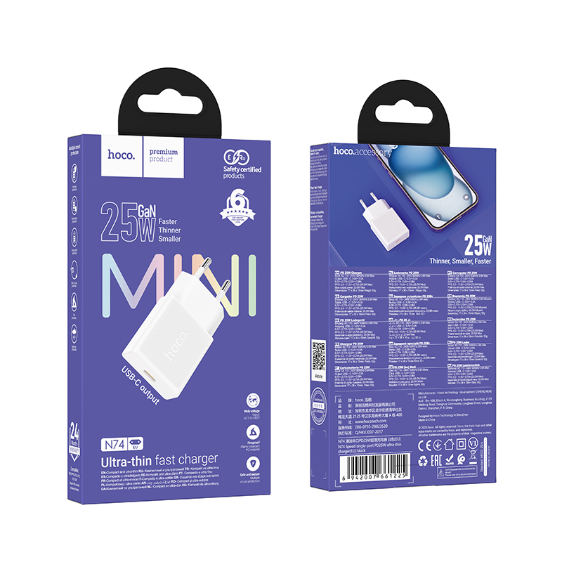 Сетевое зарядное устройство HOCO N74 Speed 1xUSB-C, 25W, белый фото