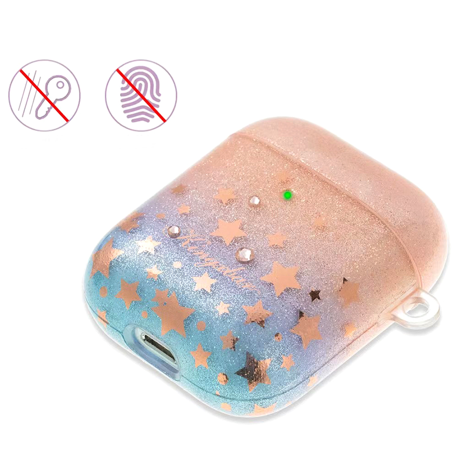 Чехол силиконовый Kingxbar Swarovski для Airpods 2, розовые блестки, звезды (33) фото