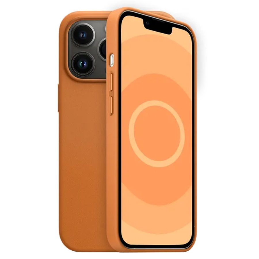 Чехол Leather Case MagSafe для iPhone 13 6.1", оранжевый (5) фото
