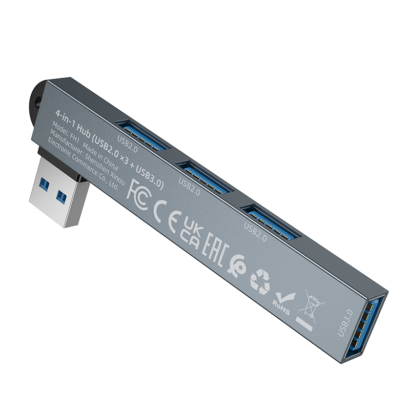 Переходник/Адаптер BOROFONE FH1 4 в 1 USB (m) - 1xUSB3.0 (f) + 3xUSB2.0 (f), серый металлик фото