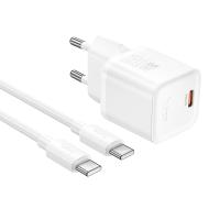 Сетевое зарядное устройство HOCO N64 Ingenious 1xUSB-C с Кабелем Type-C - Type-C, 20W, белый фото