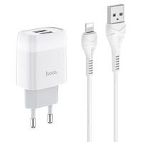 Сетевое зарядное устройство HOCO C73A Glorious 2xUSB с Кабелем USB - Lightning, 2.4A, 10.8W, белый фото