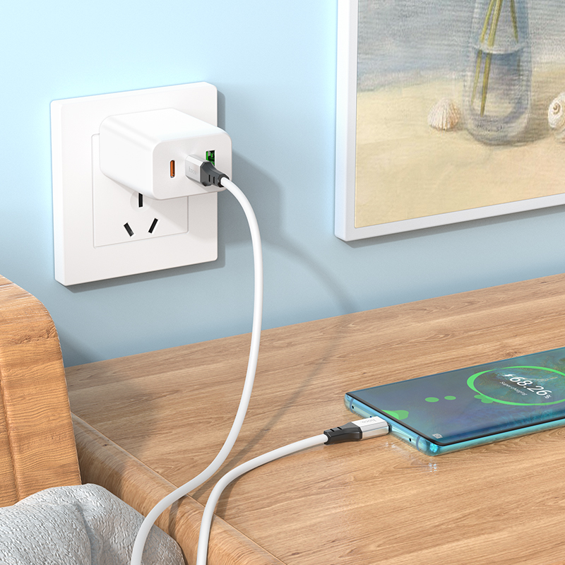 Кабель USB-C HOCO X86 Spear silicone Type-C - Type-C, 3A, 60W, 1 м, белый фото