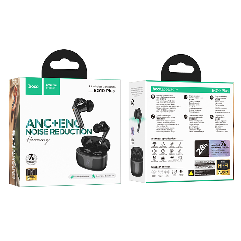 Беспроводные наушники TWS HOCO EQ10 Plus Harmony, Bluetooth 5.4, черный фото
