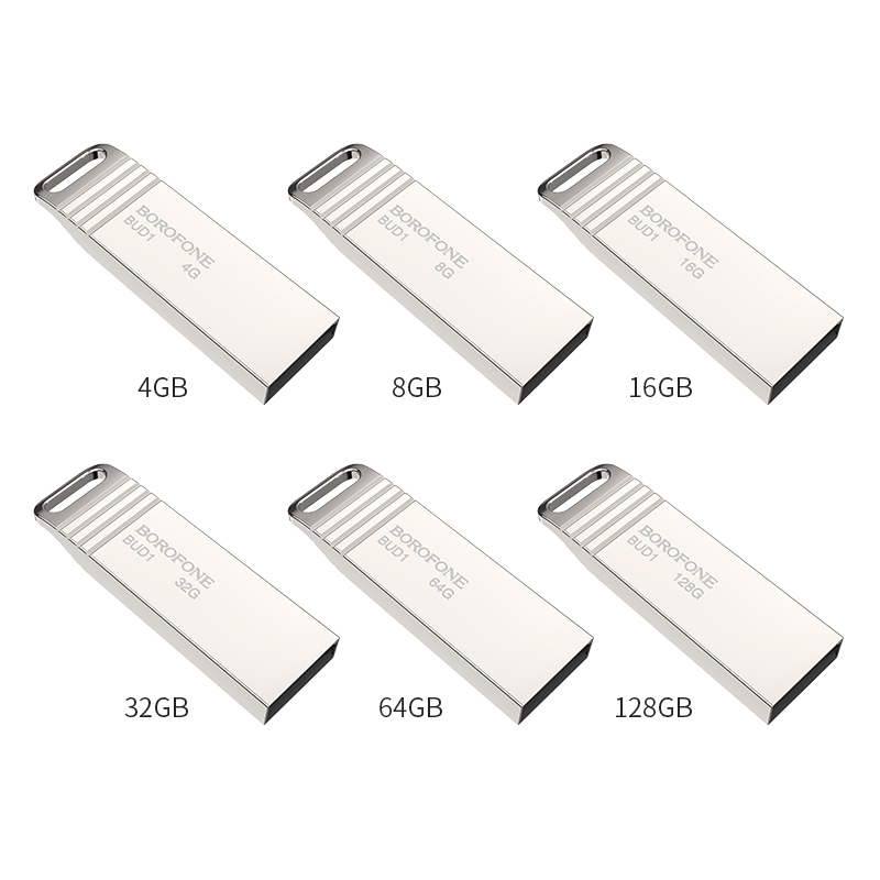 USB флеш-накопитель BOROFONE BUD1 Nimble, USB 2.0, 16GB, серебристый фото