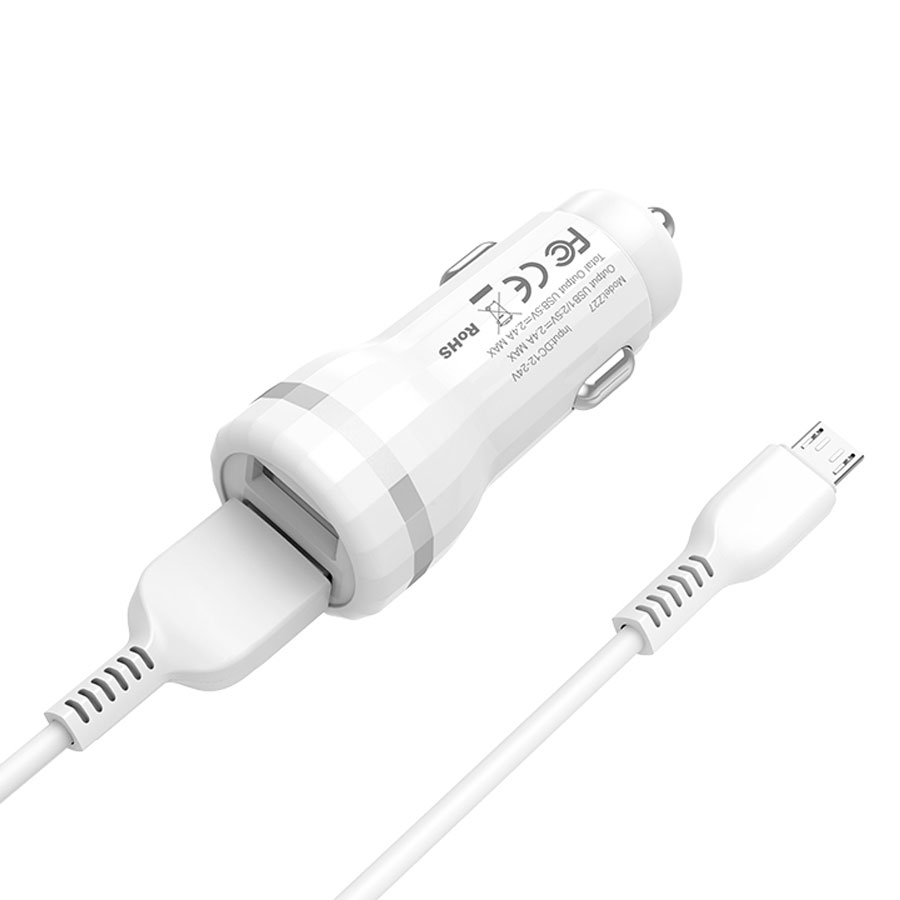 Автомобильное зарядное устройство HOCO Z27 Staunch, 2xUSB с Кабелем USB - Micro, 2.4A, белый фото