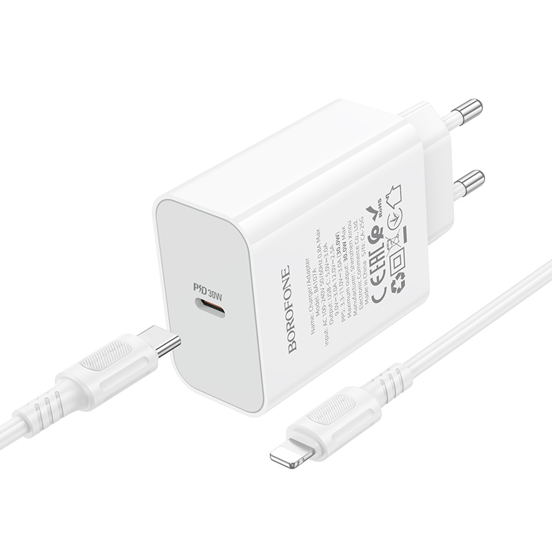 Сетевое зарядное устройство BOROFONE BA107A Stellar 1xUSB-C с Кабелем Type-C - Lightning, 30W, белый фото