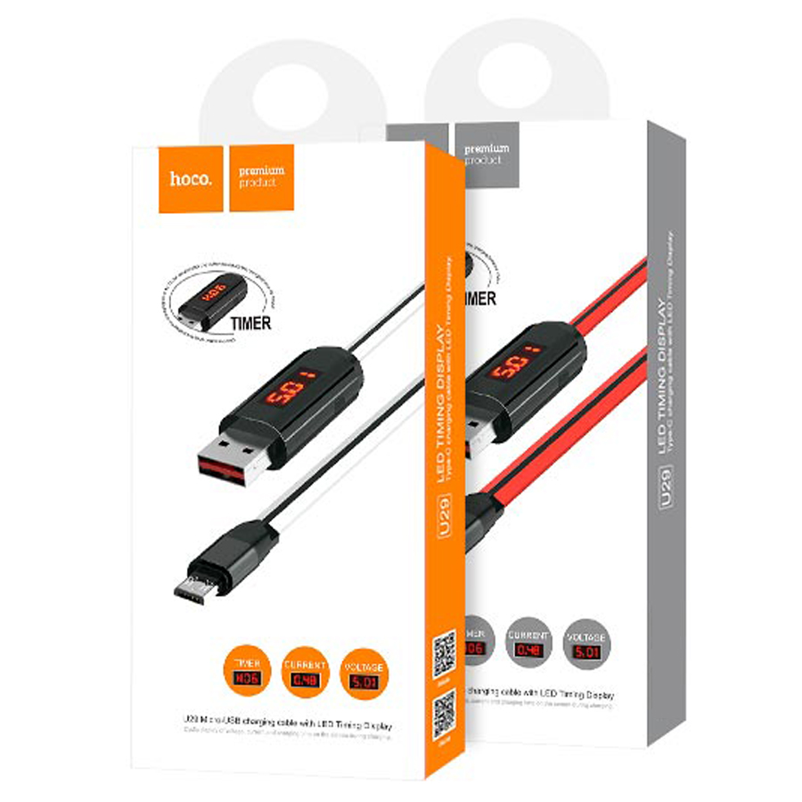 Кабель USB HOCO U29 LED displayed timing USB - MicroUSB, 2А, 1.2 м, красный+черный оптом недорого с доставкой Кабель USB HOCO U29 LED displayed timing USB - MicroUSB, 2А, 1.2 м, красный+черный фото