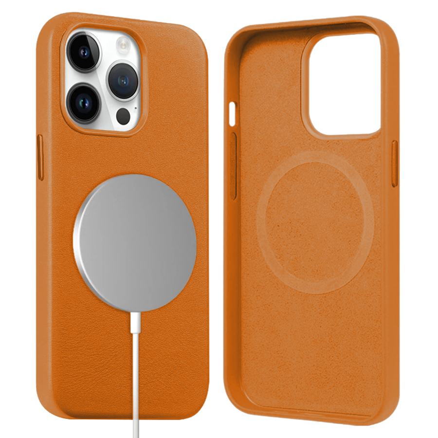 Чехол Leather Case MagSafe для iPhone 13 Pro Max 6.7", оранжевый (5) фото