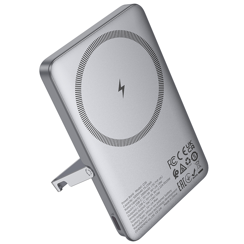 Портативный аккумулятор HOCO Q36 Sunlight, с беспроводной зарядкой, 20W, 5000 мА⋅ч, серый металлик фото