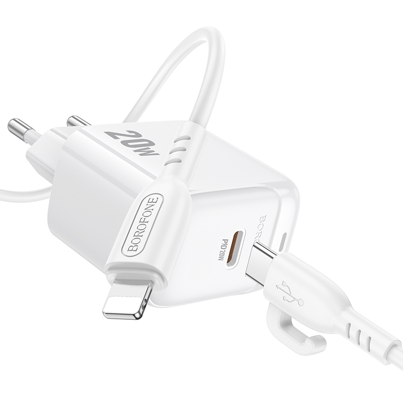 Сетевое зарядное устройство BOROFONE BAS43A Potential 1xUSB-C с Кабелем Type-C - Lightning, 20W, белый фото