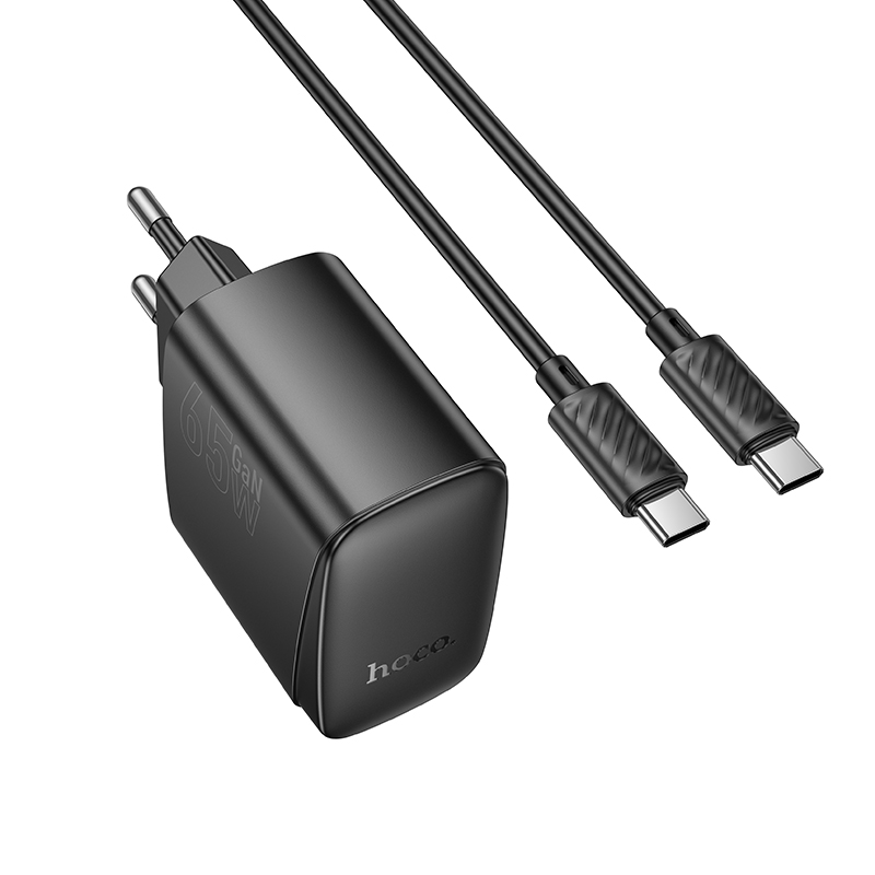 Сетевое зарядное устройство HOCO CS63A Bright 1xUSB + 1xUSB-C с Кабелем Type-C - Type-C, 65W, черный фото