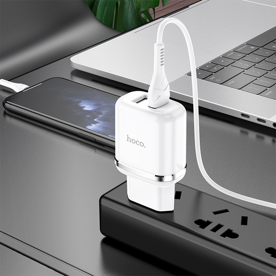 Сетевое зарядное устройство HOCO N4 Aspiring 2xUSB с Кабелем USB - Lightning, 2.4A, 10.8W, белый фото
