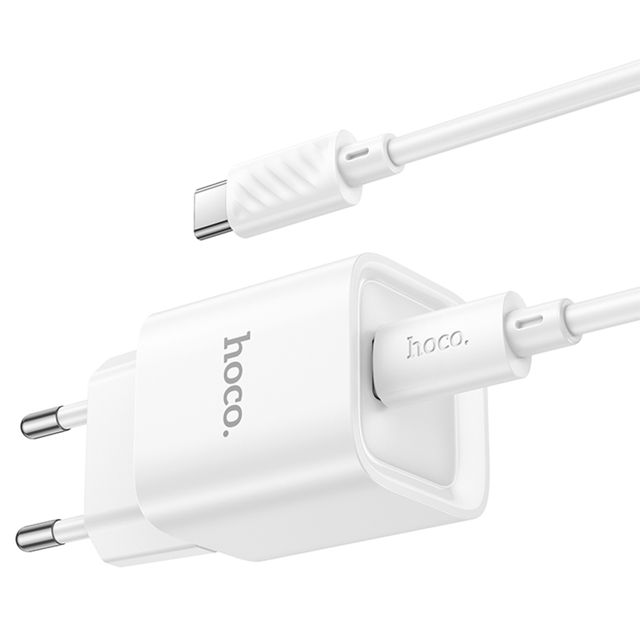 Сетевое зарядное устройство HOCO C146A Charm 1xUSB-C с Кабелем Type-C - Type-C, 20W, белый фото