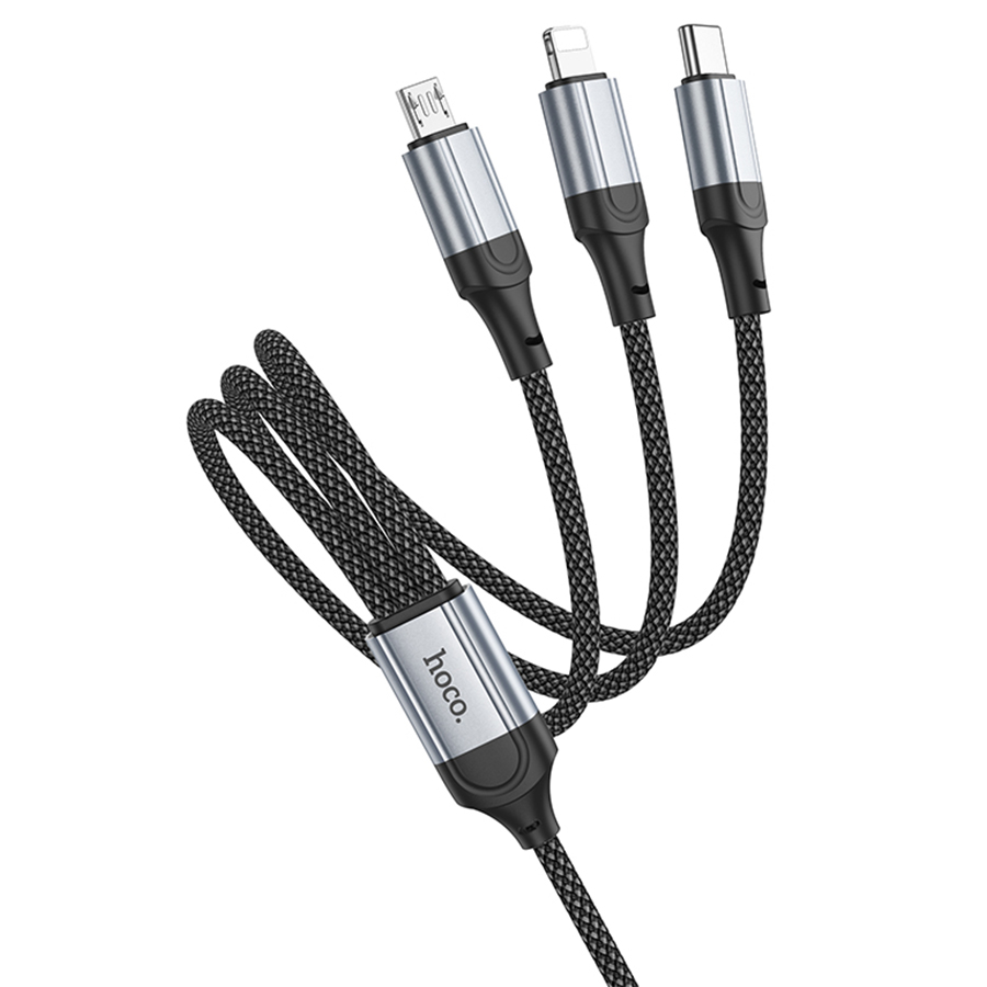 Кабель USB HOCO X102 Fresh 3 в 1 USB - Type-C + Lightning + MicroUSB, 2.4А, 1 м, черный оптом недорого с доставкой Кабель USB HOCO X102 Fresh 3 в 1 USB - Type-C + Lightning + MicroUSB, 2.4А, 1 м, черный фото