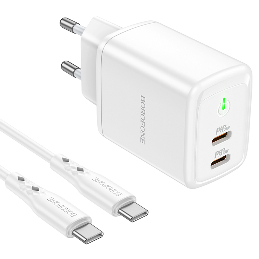 Сетевое зарядное устройство BOROFONE BN9 Reacher 2xUSB-C с Кабелем Type-C - Type-C, 35W, белый фото