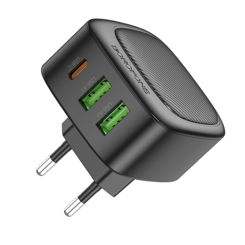 Сетевое зарядное устройство BOROFONE BAS23A Lucky 1xUSB + 2xUSB-C, 3A, 30W, черный фото