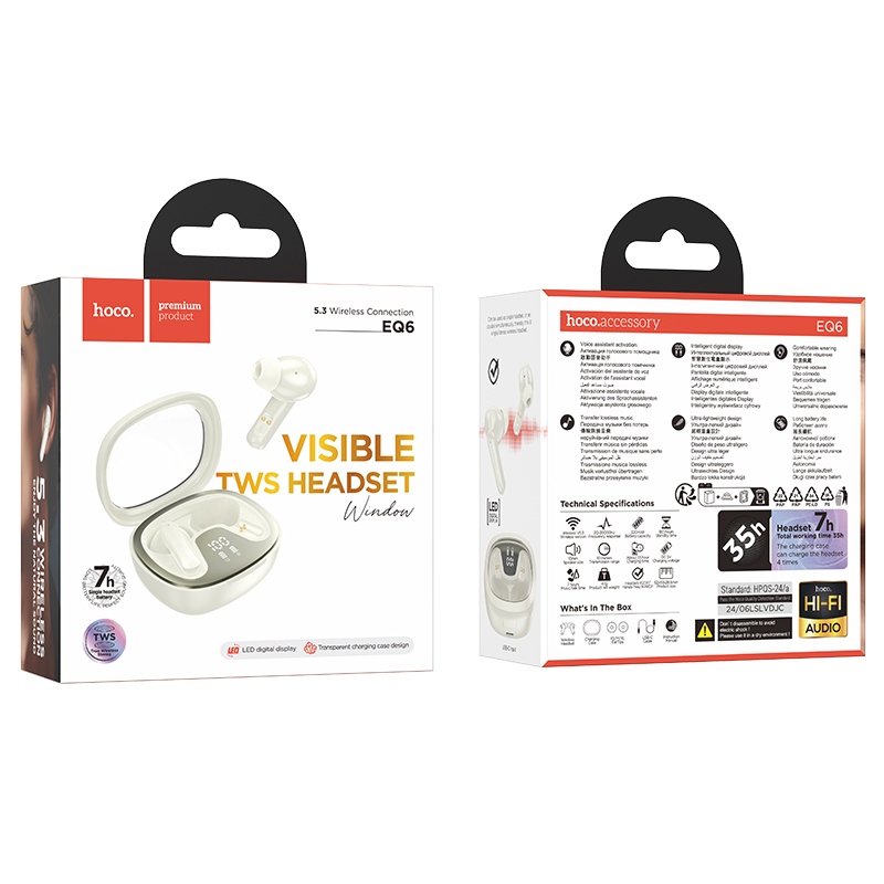 Беспроводные наушники TWS HOCO EQ6 Shadow, Bluetooth 5.3, белый фото