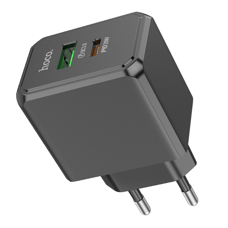 Сетевое зарядное устройство HOCO CS14A Ocean 1xUSB + 1xUSB-C, 3A, 20W, черный фото