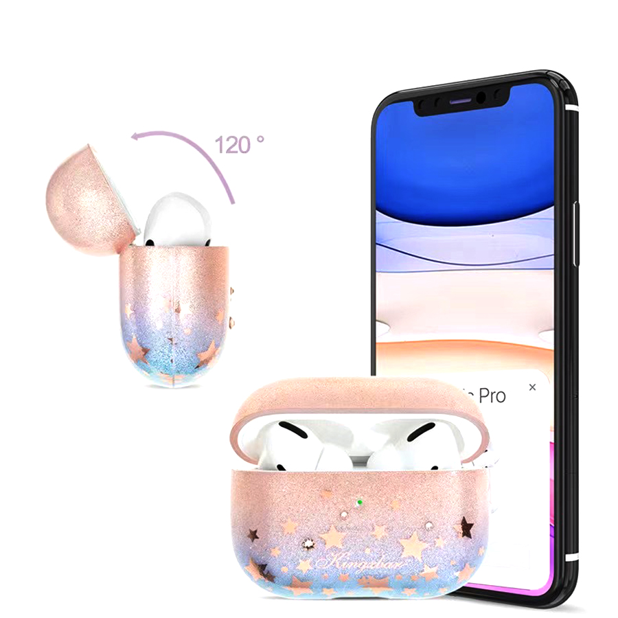 Чехол силиконовый Kingxbar Swarovski для Airpods Pro, розовые блестки, звезды (29) фото
