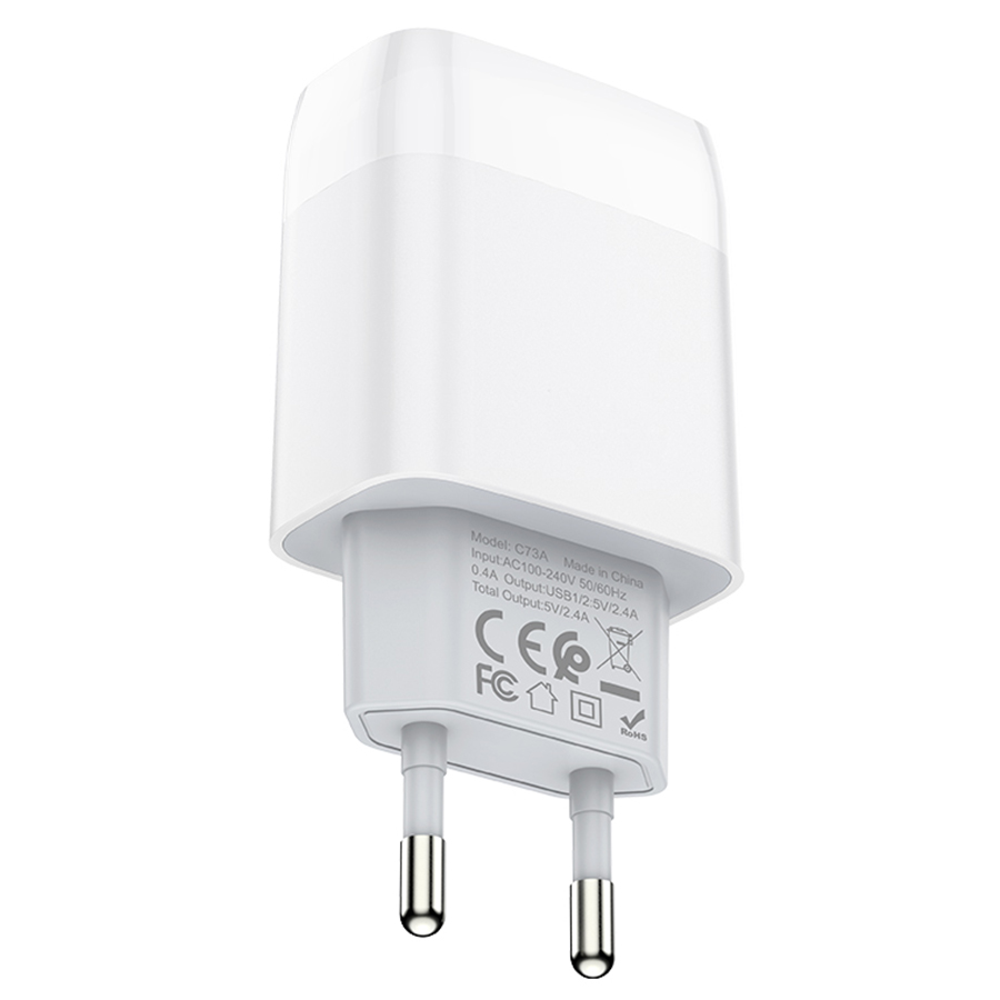 Сетевое зарядное устройство HOCO C73A Glorious 2xUSB, 2.4A, 10.8W, белый фото