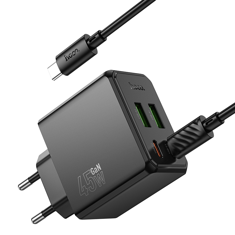 Сетевое зарядное устройство HOCO CS18A Ocean 2xUSB + 2xUSB-C с Кабелем Type-C - Type-C, 3A, 45W, черный фото