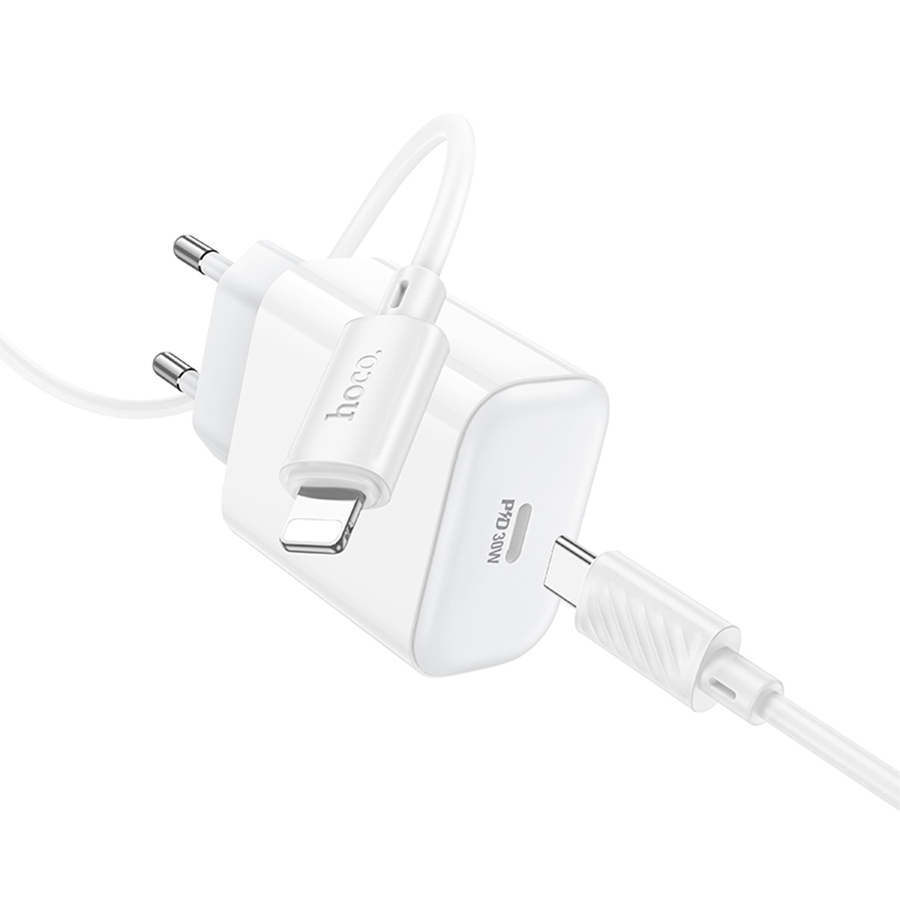 Сетевое зарядное устройство HOCO C76A Pro Majestic 1xUSB-C с Кабелем Type-C - Lightning, 30W, белый фото