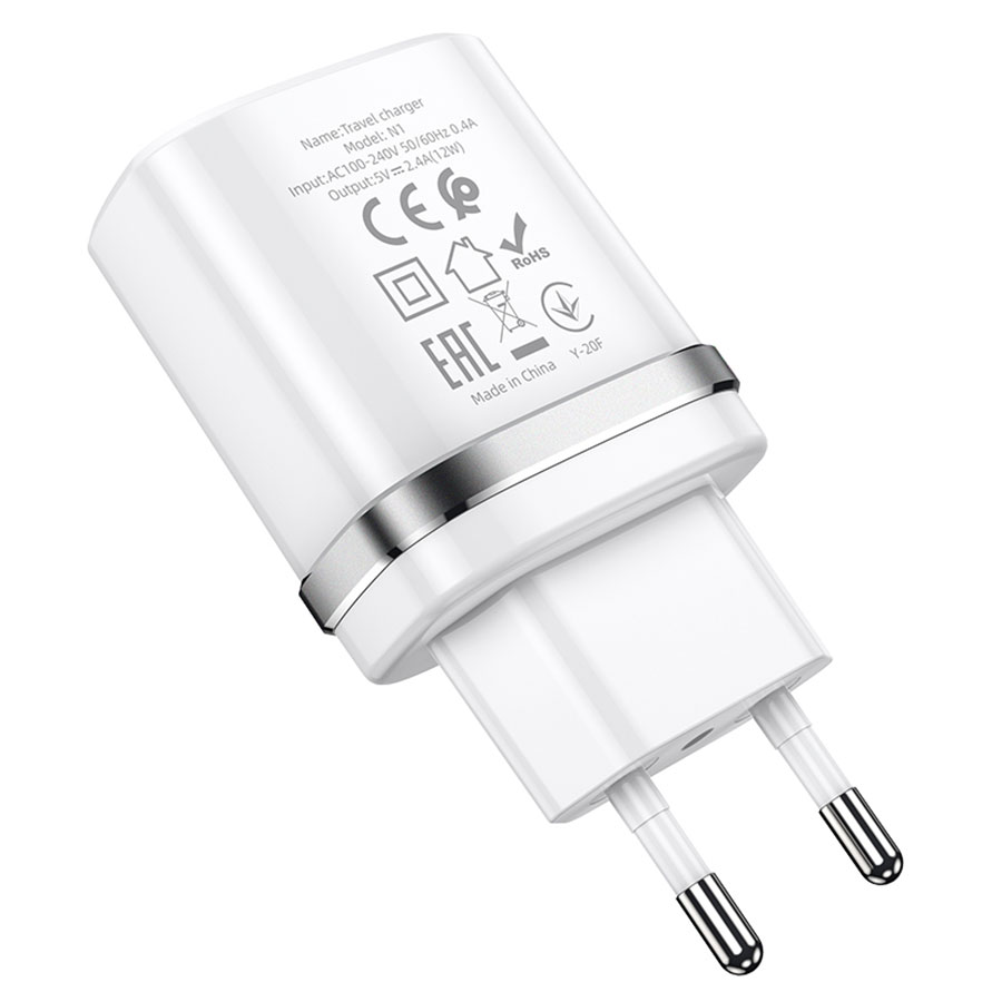 Сетевое зарядное устройство HOCO N1 Ardent 1xUSB с Кабелем USB - Micro, 2.4A, 10.8W, белый фото