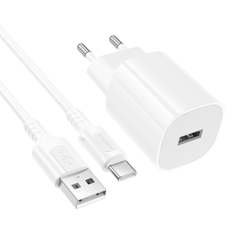 Сетевое зарядное устройство BOROFONE BA101A Pudding 1xUSB с Кабелем USB - Type-C, 2.1A, белый фото