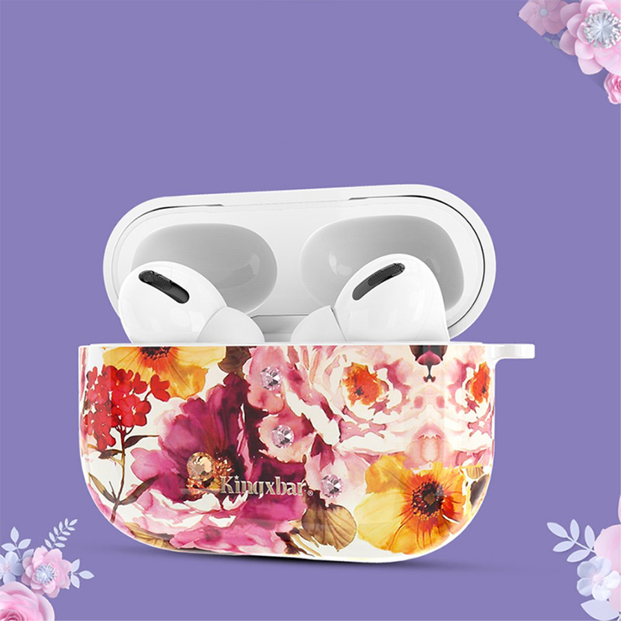 Чехол пластиковый Kingxbar со шнурком для Airpods Pro, белый, пионы (21) фото