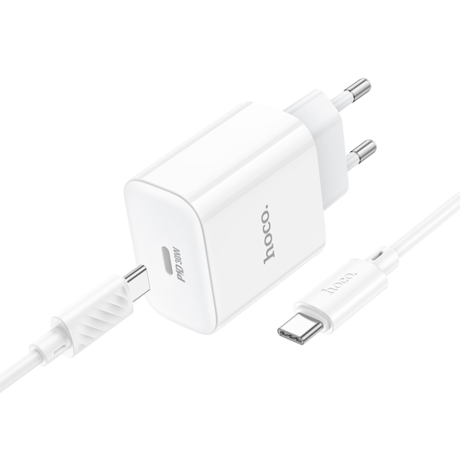 Сетевое зарядное устройство HOCO C76A Pro Majestic 1xUSB-C с Кабелем Type-C - Type-C, 30W, белый фото