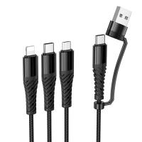 Кабель USB HOCO X123 Victory 3 в 1 USB/Type-C - Type-C + Lightning + MicroUSB, 5V/2A, 1 м, черный фото